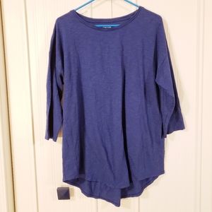 L - Chico's 2 blue hi-low 3/4 sleeve shirt top